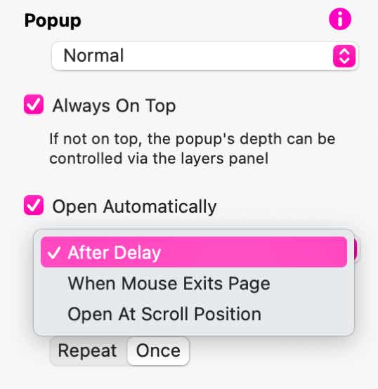 The popup open settings