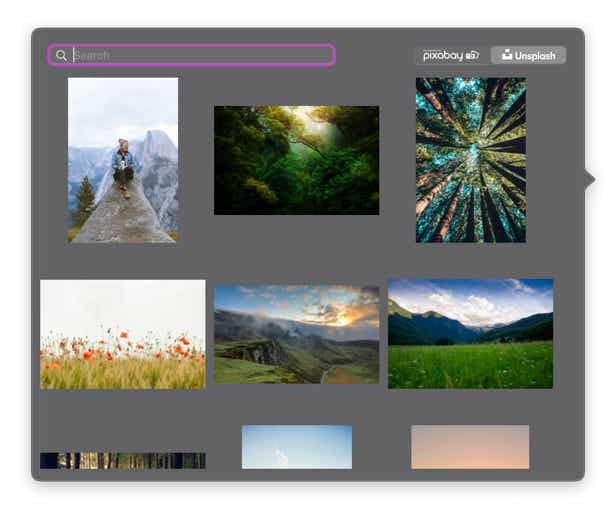 The stock image picker popup